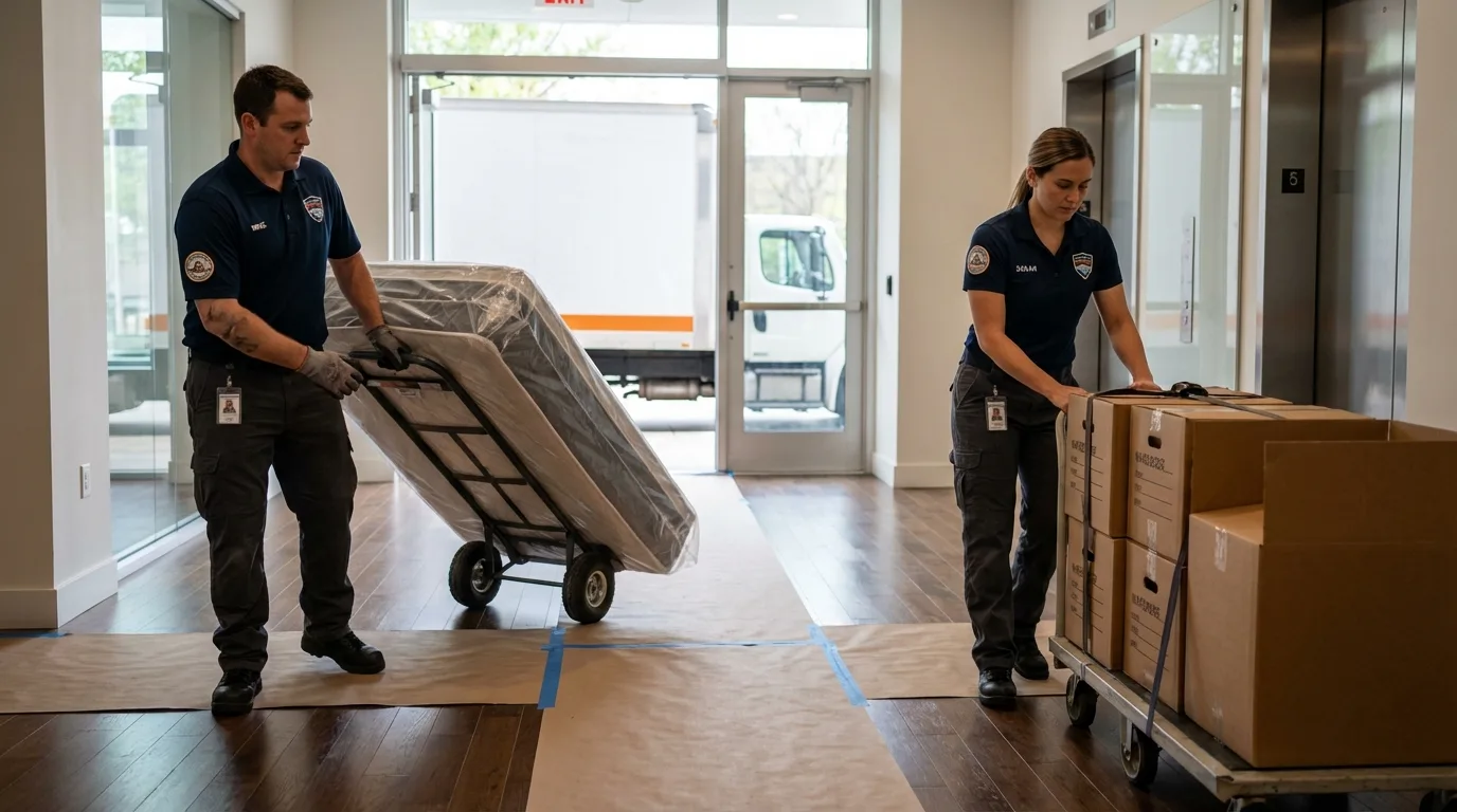 Professional apartment movers loading elevator in Mount Morris, NY