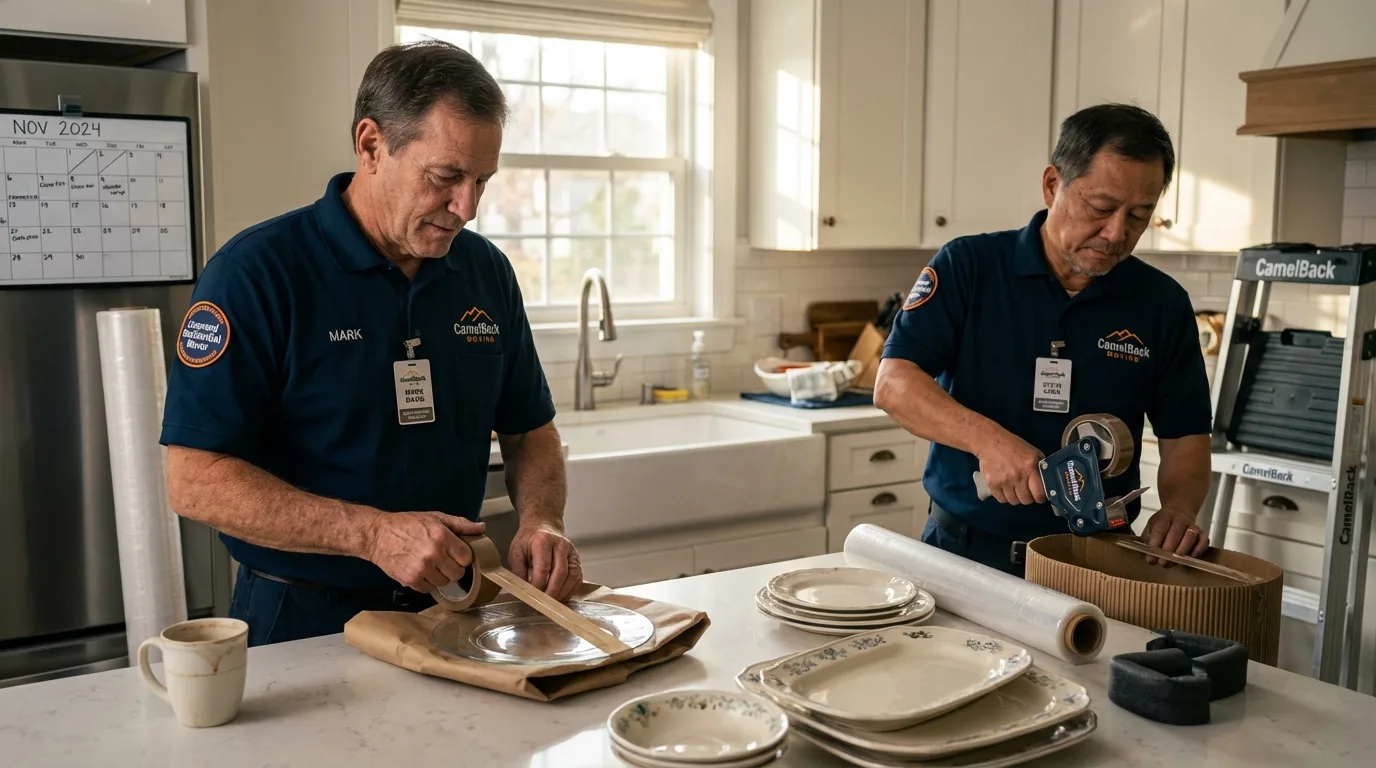 Professional crew packing kitchen dishware in Mount Morris, NY